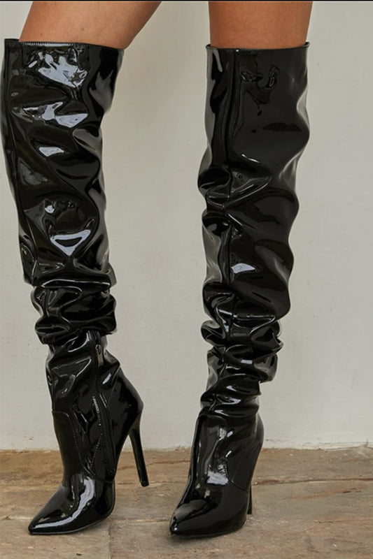 Patent Leather Over Knee Boots