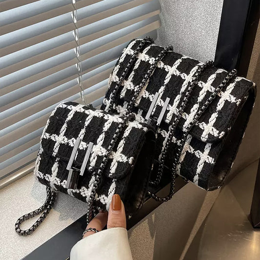 Mini Chain Black Tweed Bag