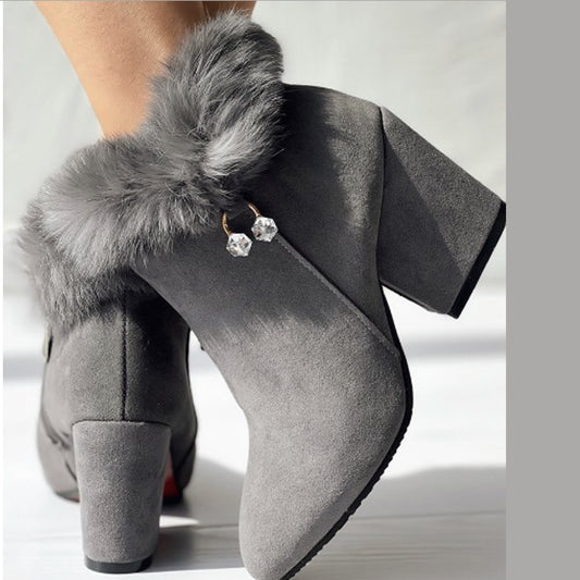 Grey Chunky Heel Boots