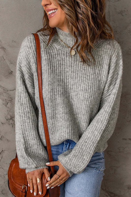 Balloon Sleeve Rib-Knit Sweater
